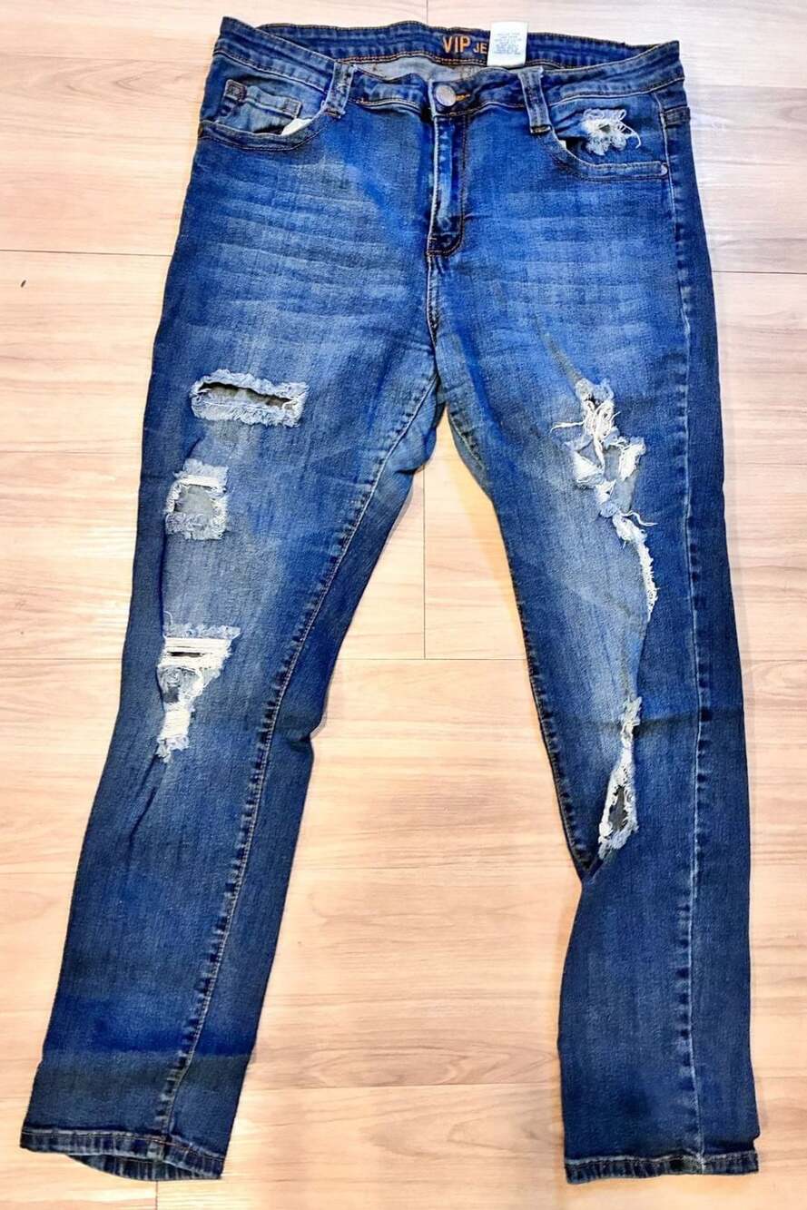 VIP Jeans Women’s 14W Distressed Ripped Skinny Jeans Medium Wash
